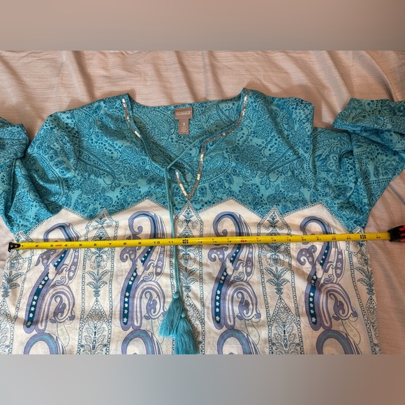 Chicos Faraway Land Embellished Blue Tunic XL 16 #1626 - Picture 6 of 11